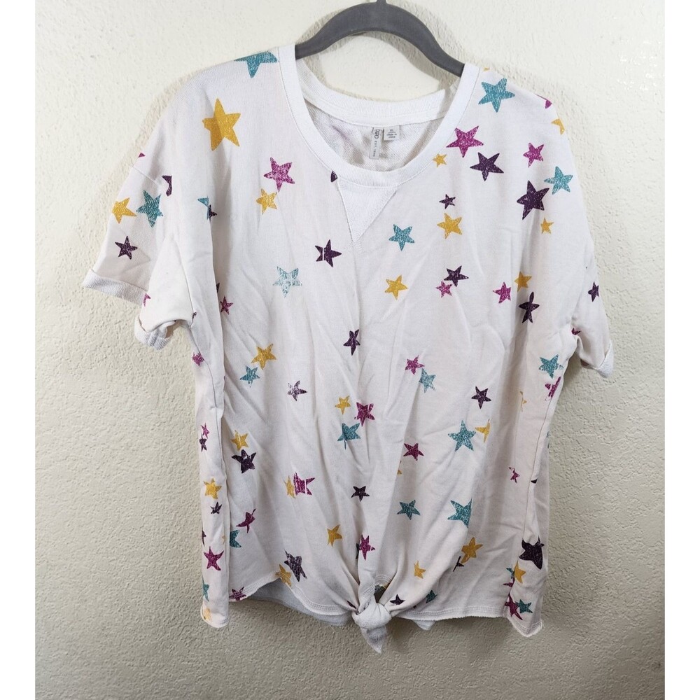 Cato Juniors XL White Star Print Short Sleeve Round Neck Tie Bottom T-Shirt